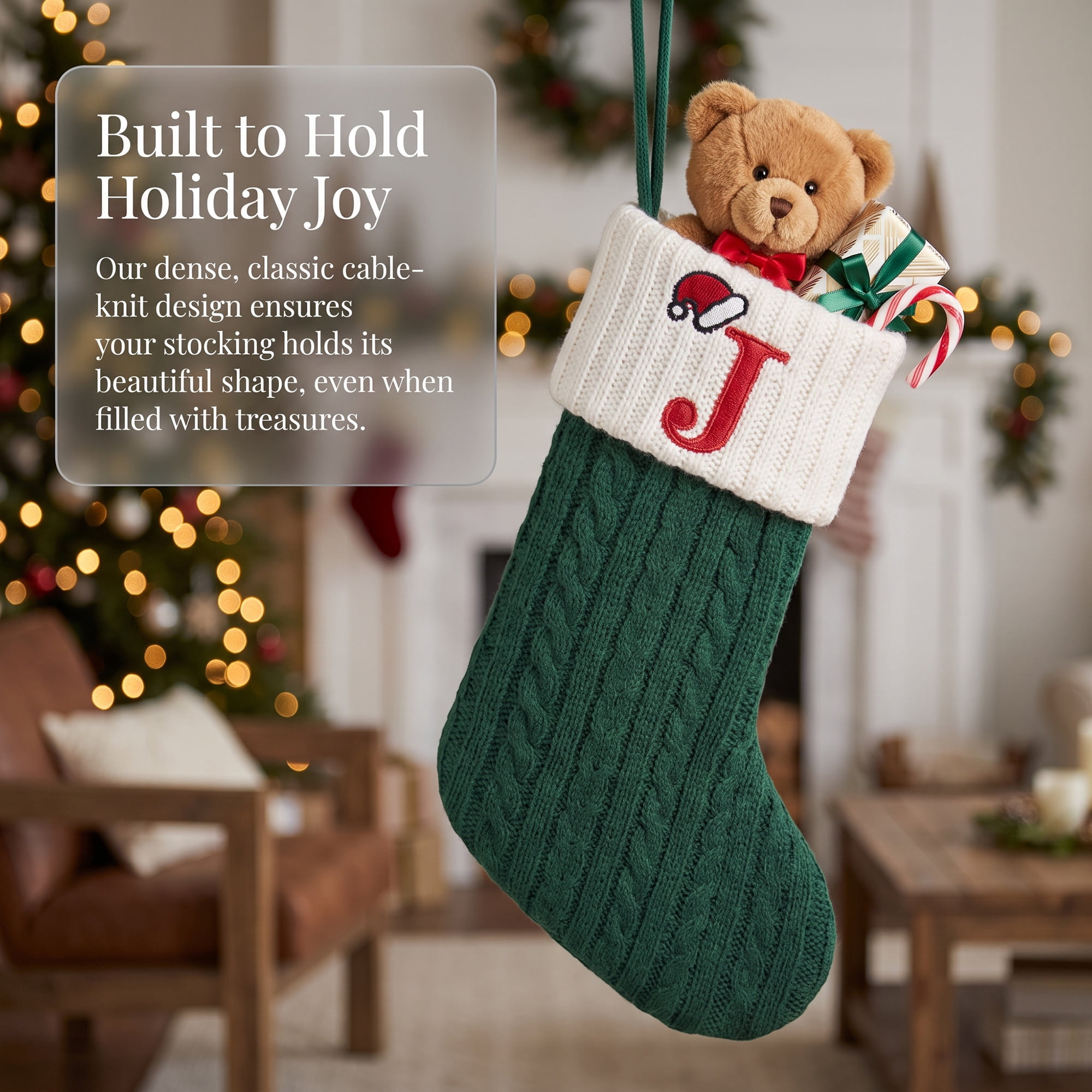 Unique Bargains Christmas Luxury Grand Hearth Accent Stocking Green Letter J 8"