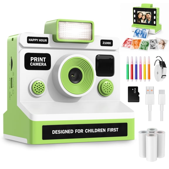 BEBANG Instant Print Camera for Kids, 2.8" Large Screen Kids Instant Cameras, Christmas Birthday Gifts for Girls Boys, Portable Toddler Toy, Green