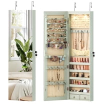 Gymax Mounted Jewelry Cabinet Storage Organizer W/ Lights & Drawer Green