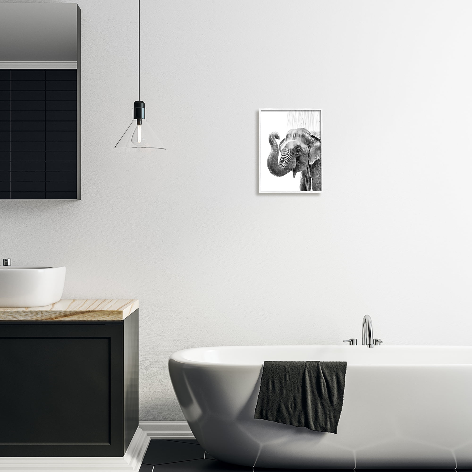 Stupell Industries Elephant Bathroom Splash Animals & Insects Painting White Framed Art Print Wall Art, 11 x 14