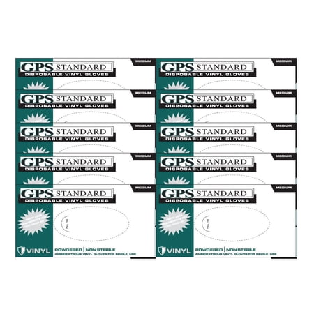 GPS Standard Disposable Vinyl Gloves, Non-Sterile, Ambidextrous, 4 Mil, Sold by Case (10 Boxes of 100 Gloves Per Box), Size Medium