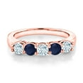 thumbnail image 2 of Gem Stone King 18K Rose Gold Plated Silver Sky Blue Aquamarine and Blue Sapphire 5-Stone Wedding Anniversary Band Ring for Women (0.95 Cttw, Gemstone March Birthstone, Size 6), 2 of 3