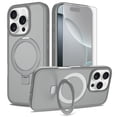 thumbnail image 1 of Asuwish Phone Case for iPhone 16 Pro 6.3 inch Tempered Glass Screen Protector Magnetic Folding Stand Frosted Translucent Rugged Shockproof Protective Cell Cover i Phone16 i16 16Pro Women Men Grey, 1 of 7