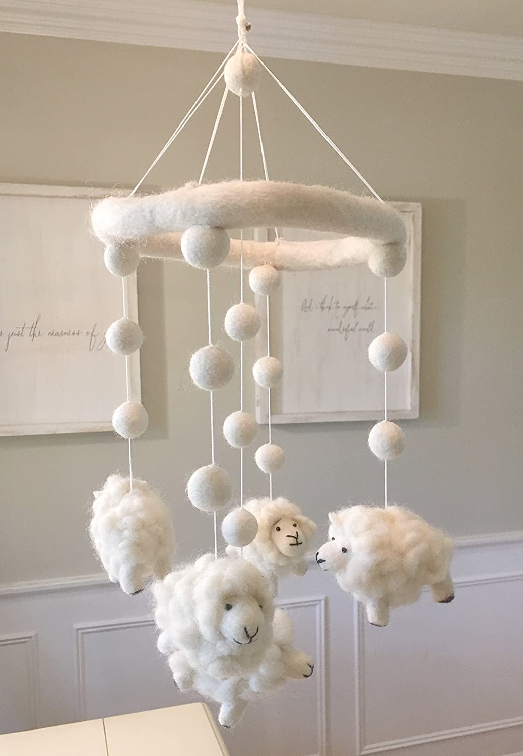 Wool Sheep Lamb Nursery Mobile for Baby's Room Crib Decoration