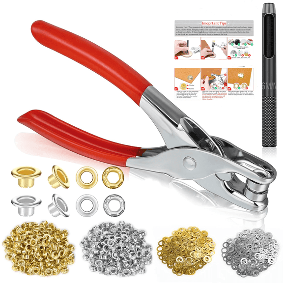 Gogcaro 803 Pcs Grommet Eyelet Pliers Tool Kit, Fabric Leather Hole Eyelets and Grommets Punch Pliers with 800 Metal Eyelets for Belt Shoes Cloths(1/4 Inch,Gold)