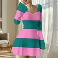 thumbnail image 2 of VEKDONE Womens Fall Dresses Striped Sweater Dress Casual Long Sleeve V Neck Slim Fit A Line Dress Ribbed Knit Stretch Swing Mini Dress Hot Pink S, 2 of 5
