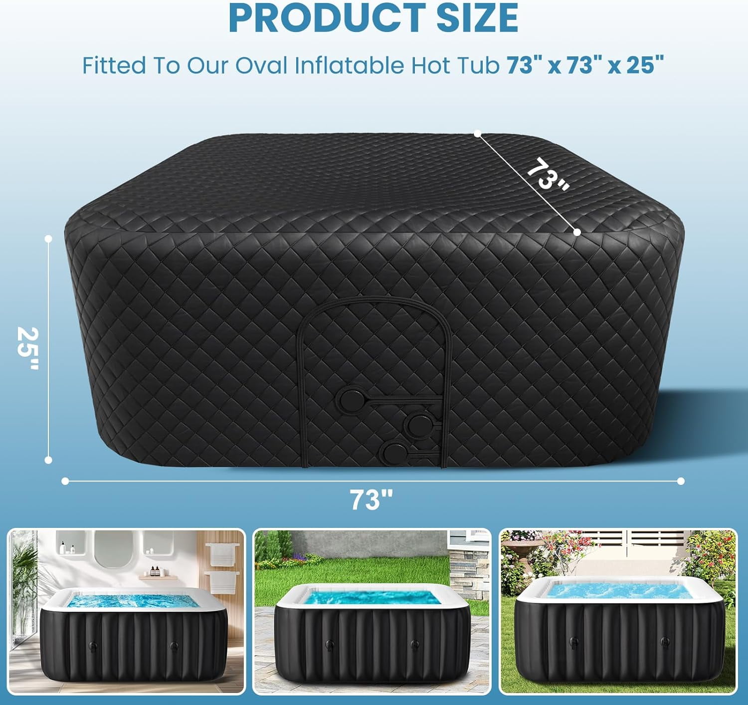 Inflatable Hot Tub 73"x73"x25" Large Square Thickened Insulation Cover(NOT Include Tub), Energy Efficient Hot Tub Insulated Thermal Cover Full Coverage for Keeping Warm Extra Insulation Dustproof