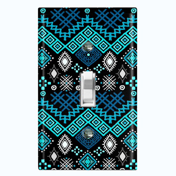 Metal Light Switch Plate Cover Safari African Tribal Art Pattern Teal SFR055