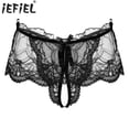 thumbnail image 2 of Calzoncillos con falda de encaje transparente para hombre, tangas sexis transparentes de tiro bajo, bragas recortadas sin entrepierna, ropa interior para club nocturno, 2 of 5
