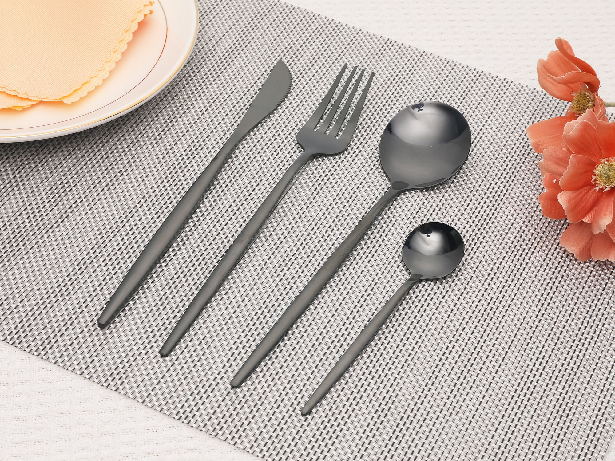 Unique Bargains 16 Pcs Silverware Set Stainless Steel Flatware Sets Black
