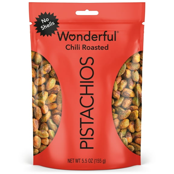 Wonderful Pistachios, No Shells Chili Roasted Nuts, 5.5 Ounce Resealable Bag