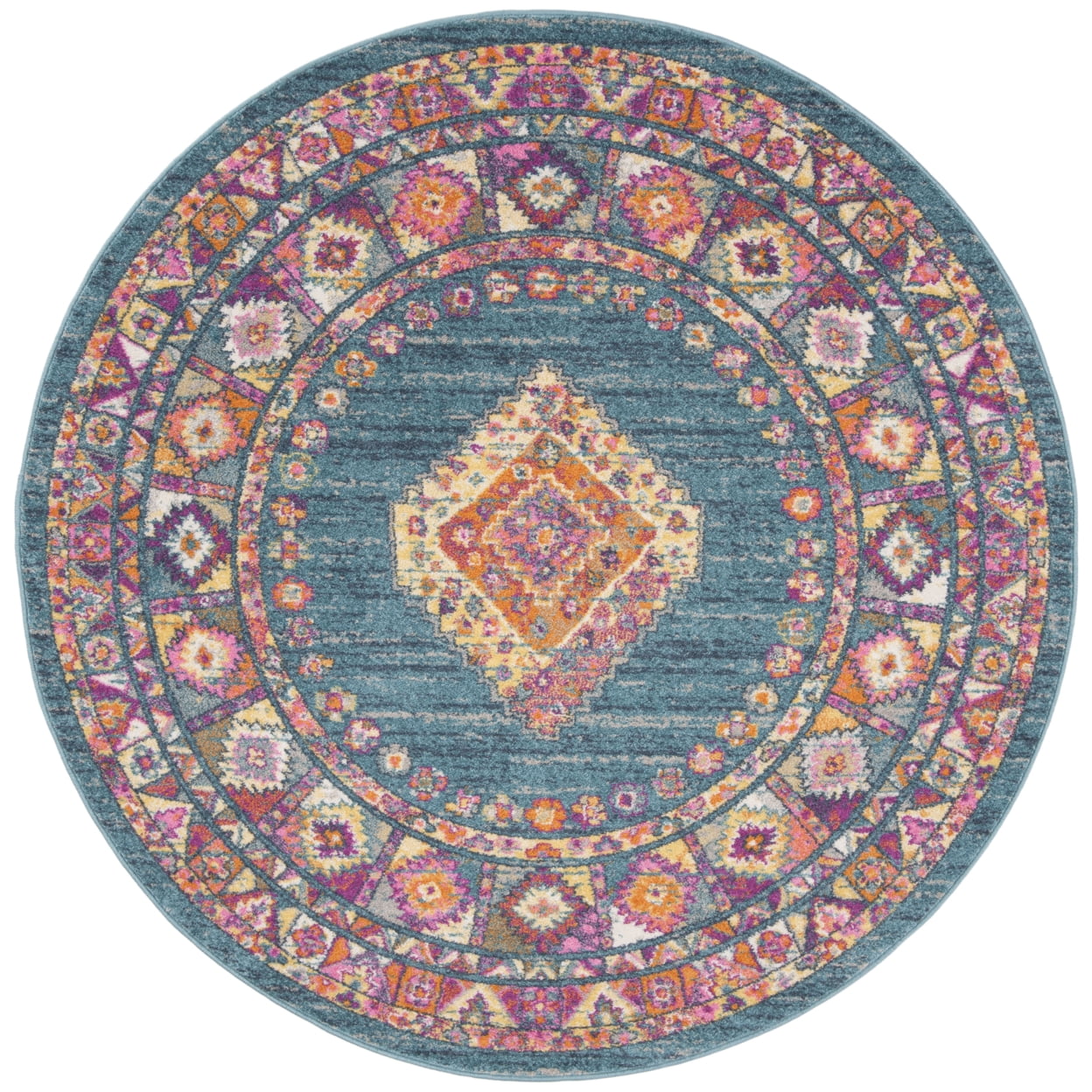 SAFAVIEH Madison Emmet Traditional Area Rug, Light Blue/Orange, 5'1" x 7'6"