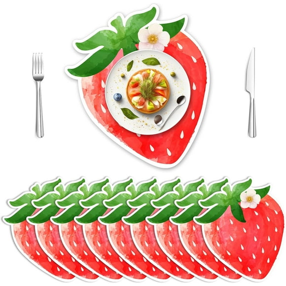 shiyou-50Pcs Strawberry Paper Placemats Watercolor Red Fruit Dining Table Mats Disposable Place Mats for Home Kitchen Restaurant Party Decor, 11 x 13 in