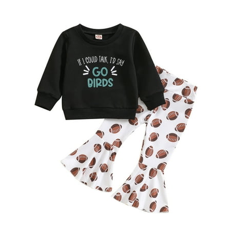 

OAUP 2PCS Baby Girls Outfit Sets Long Sleeve Football Print Tops Crewneck Sweatshirts Flare Pants Outfits Clothes Set Childrens Kids Clothes Fall Leisure Fashion Outfit 0-18M