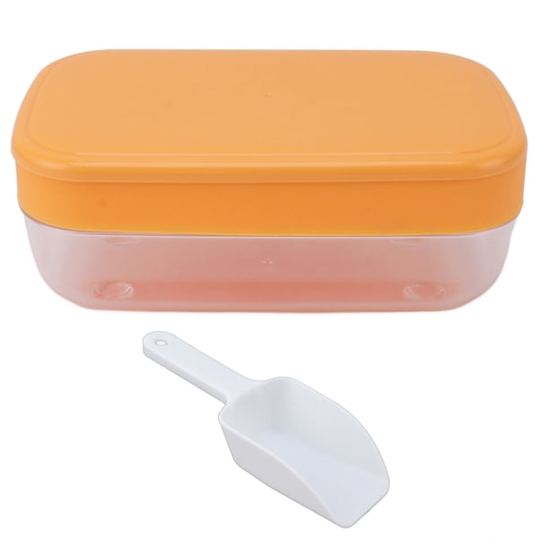 Molde para hacer cubitos de hielo flexible y reutilizable, bandeja redonda de fácil liberación para cubitos de hielo con contenedor con tapa, color naranja de varias capas