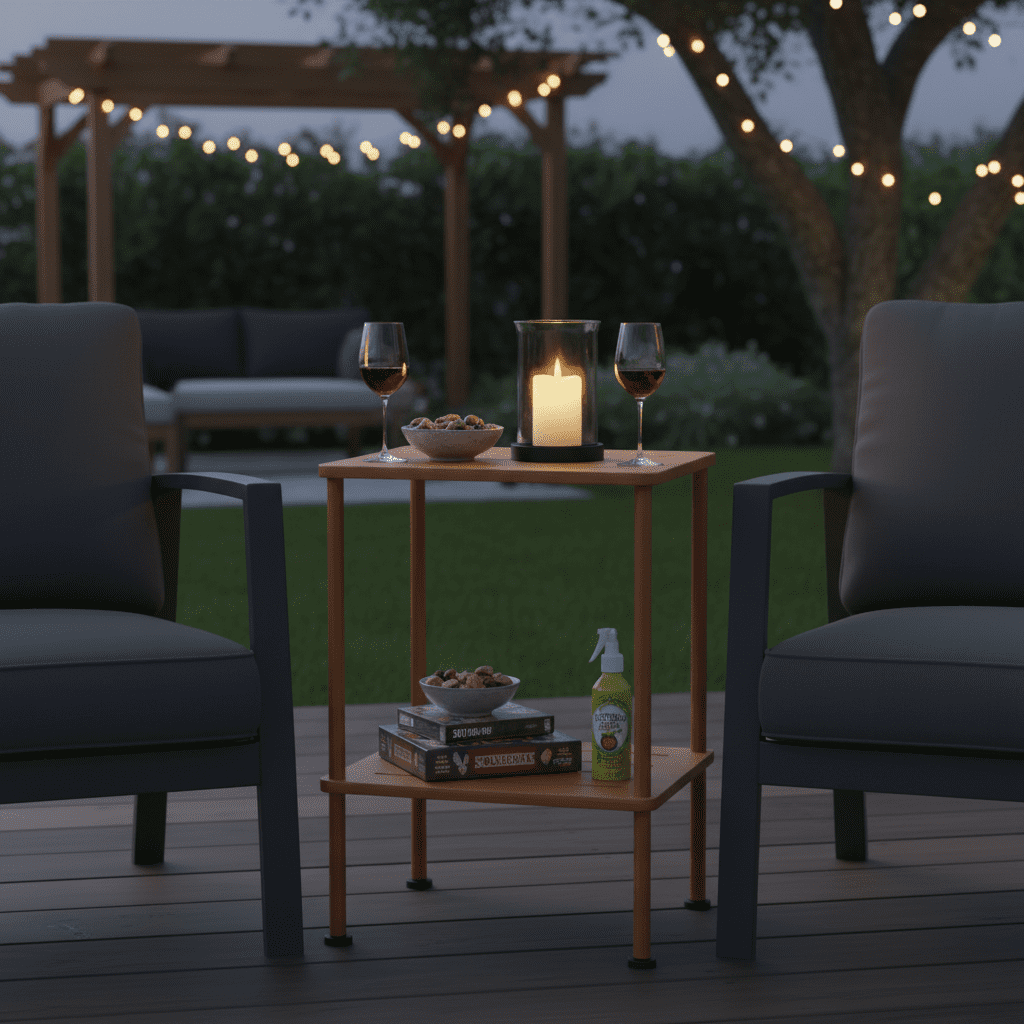 Bamboo Adirondack Square Outdoor Side Table, Bamboo 2-Tier Storage Patio Side Table, 16" Outdoor End Tables, Weather Resistant End Table for Backyard Pool Porch Patio Garden Lawn Beach - Rustic Brown