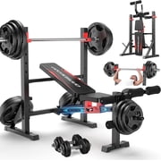 900 LBS Weight Bench Set with Squat Rack, Adjustable Bench Press Set with Leg Extension and Leg Curl, Foldable Flat/Incline/Decline Workout Bench for Home Gym