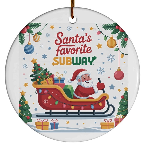 Christmas Tree Decorations Subway Ornament, Ceramic Christmas Ornaments, Xmas Decorative Hanging Ornaments, Holiday Decorations and Xmas Gifts Ideas, Santa's Favorite Subway