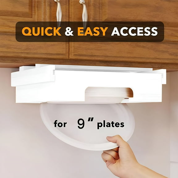 ACDANC Paper Plate Bamboo Holder Large Capacity Under-Cabinet 9-Inches Disposable Paper Cake Plate Bamboo Dispenser Organizer Storage Rack Kitchen Supplies