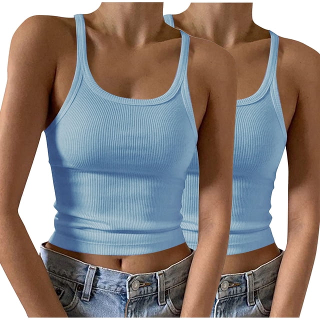 Yuyuzo Womens Crop Tank Tops Ribbed Knit Summer Sleeveless Basic Tees Athletic Sports Going out Tops 2 Pack