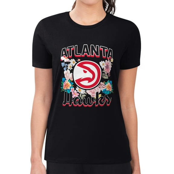 Women's G-III 4Her by Carl Banks Black Atlanta Hawks Super-Slim Fit Lightweight Flowers Team Logo Graphic T-Shirt