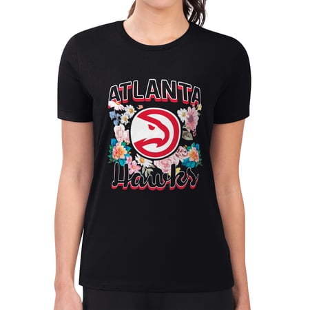 Women s G-III 4Her by Carl Banks Black Atlanta Hawks Super-Slim Fit Lightweight Flowers Team Logo Graphic T-Shirt