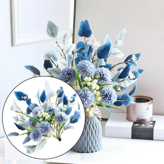 Topboutique Artificial Flowers,Faux Hydrangea Flower Arrangements,Fake Flower Centerpieces,Silk Chrysanthemum Ball for Vase for Wedding Home Garden Decoration,1 Bunch Blue(Vase NOT Including)