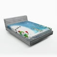 thumbnail image 1 of Ambesonne Christmas Fitted Sheet, Jolly Snowman Santa, Full Size, White Blue, 1 of 2