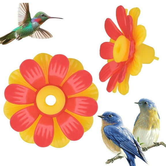 Harlier 30 PCS Hummingbird Feeders Replacement Flowers, Hanging Bird Feeding Ports Replacement Decorative Flower for Hummingbird Feeder, Red and Yellow Hummingbird Feeder Parts