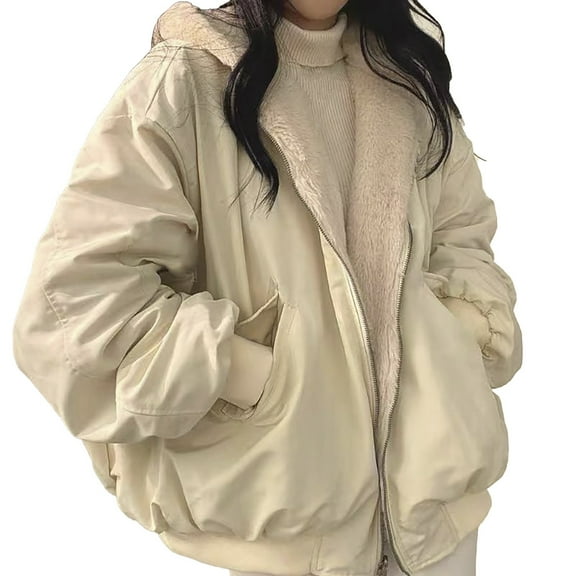 JFGHDG Fleece Jacket Fur Jackets for Women Fluffy Jacket Lightweight Jacket for Women Shackets for Women 2025 Womens Jackets Casual Long Winter Coats for Women Beige L