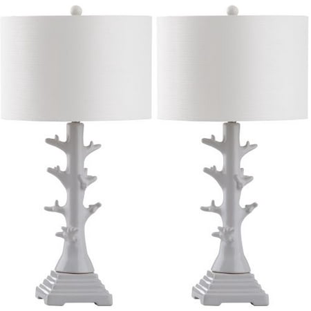 Safavieh Styx Table Lamp with CFL Bulb, White with Off-White Shade, Set of 2