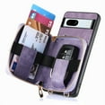 thumbnail image 2 of Jiahe Cover for Google Pixel 6, Wallet Case with Card Holder,Shockproof PU Leather Zipper Purese Kickstand with Adjustable Detachable Shoulder Strap Case Cover, purple, 2 of 7