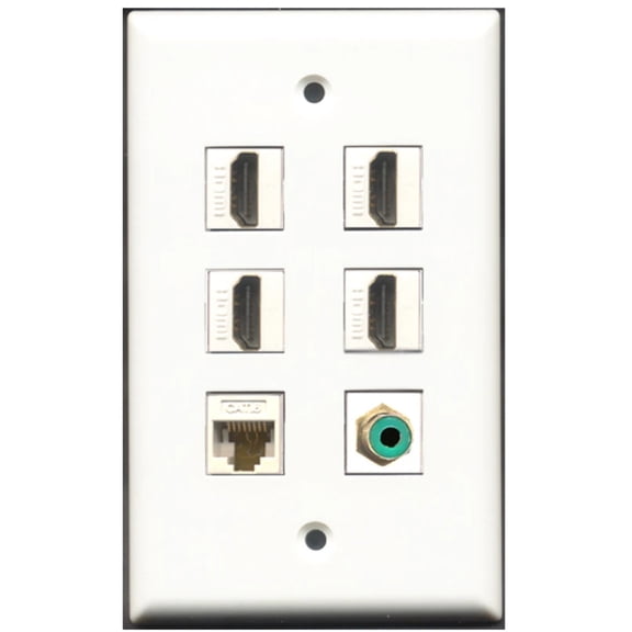 Ultra Spec Cables 4 Port HDMI 1 RCA Green 1 Cat6 Ethernet Wall Plate