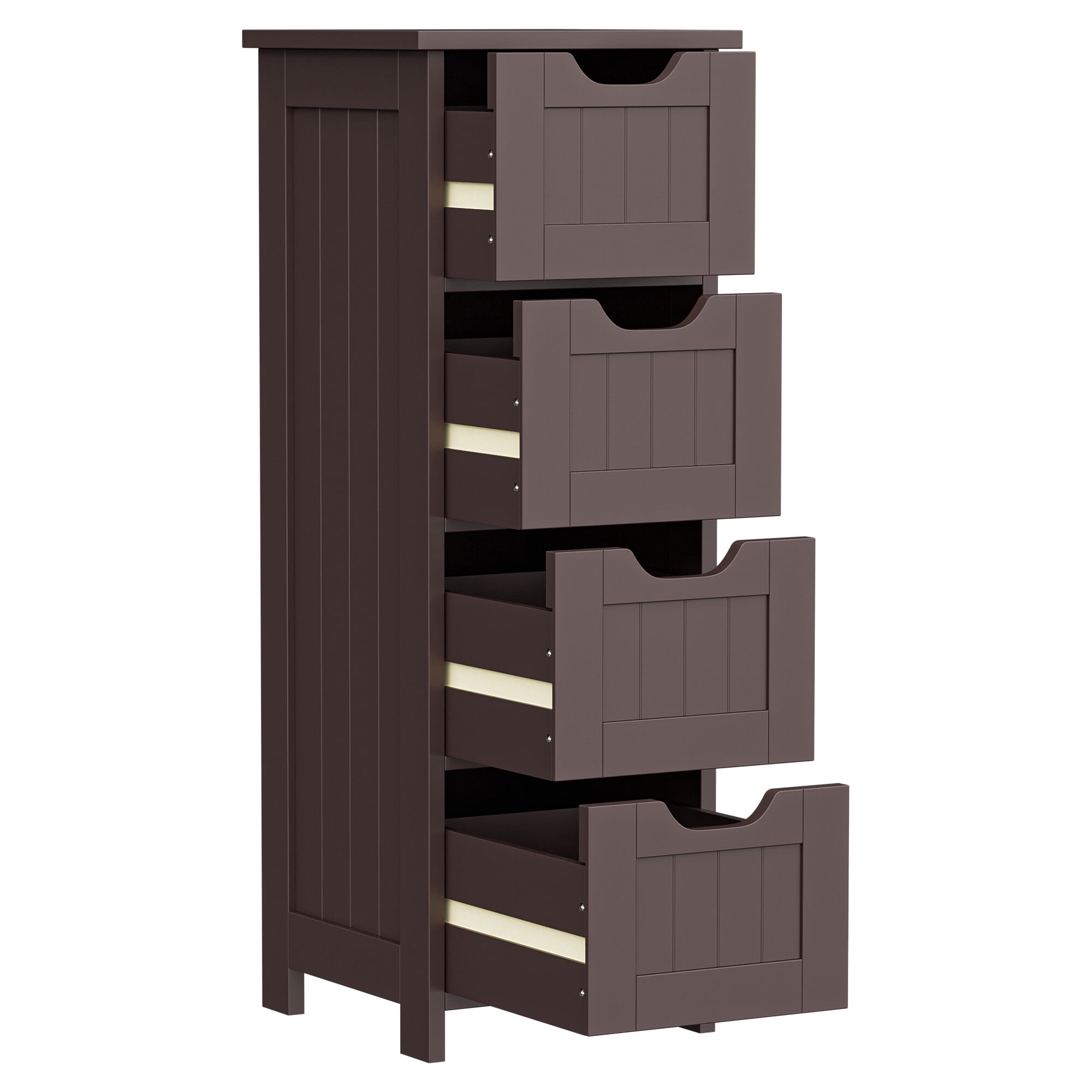 ZENSTYLE Bathroom Floor Cabinet Wood Free Standing Storage Organizer with 4 Drawers Brown