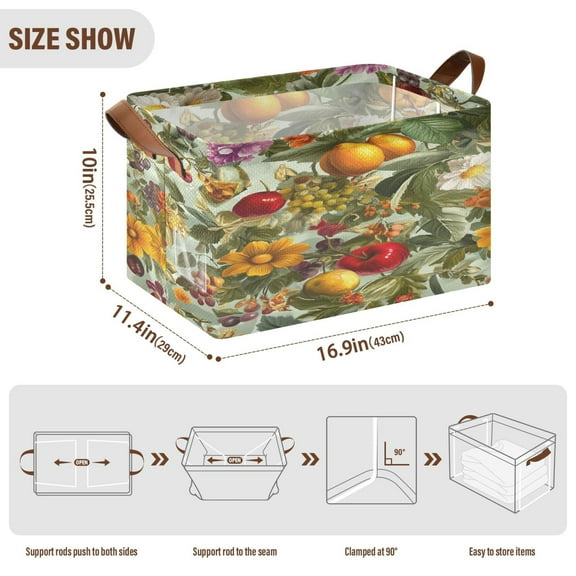 BZSMCE Collapsible Fabric Cube Storage Bins Flower Plants Patterns Design Pattern Storage Box