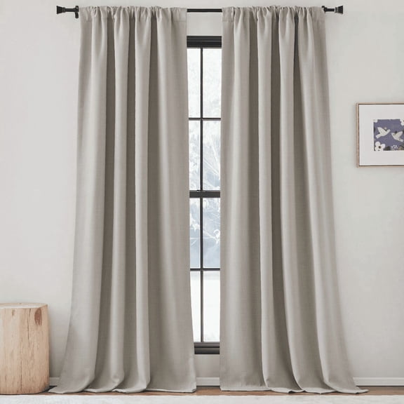 NICETOWN Faux Linen Curtains 96 inches Long, Pinch Pleated Curtains Room Darkening Window Drapes Thermal Insulated Light/Noise Blocking for Living Room/Bedroom, Angora, W50 x L96, 2 Pieces