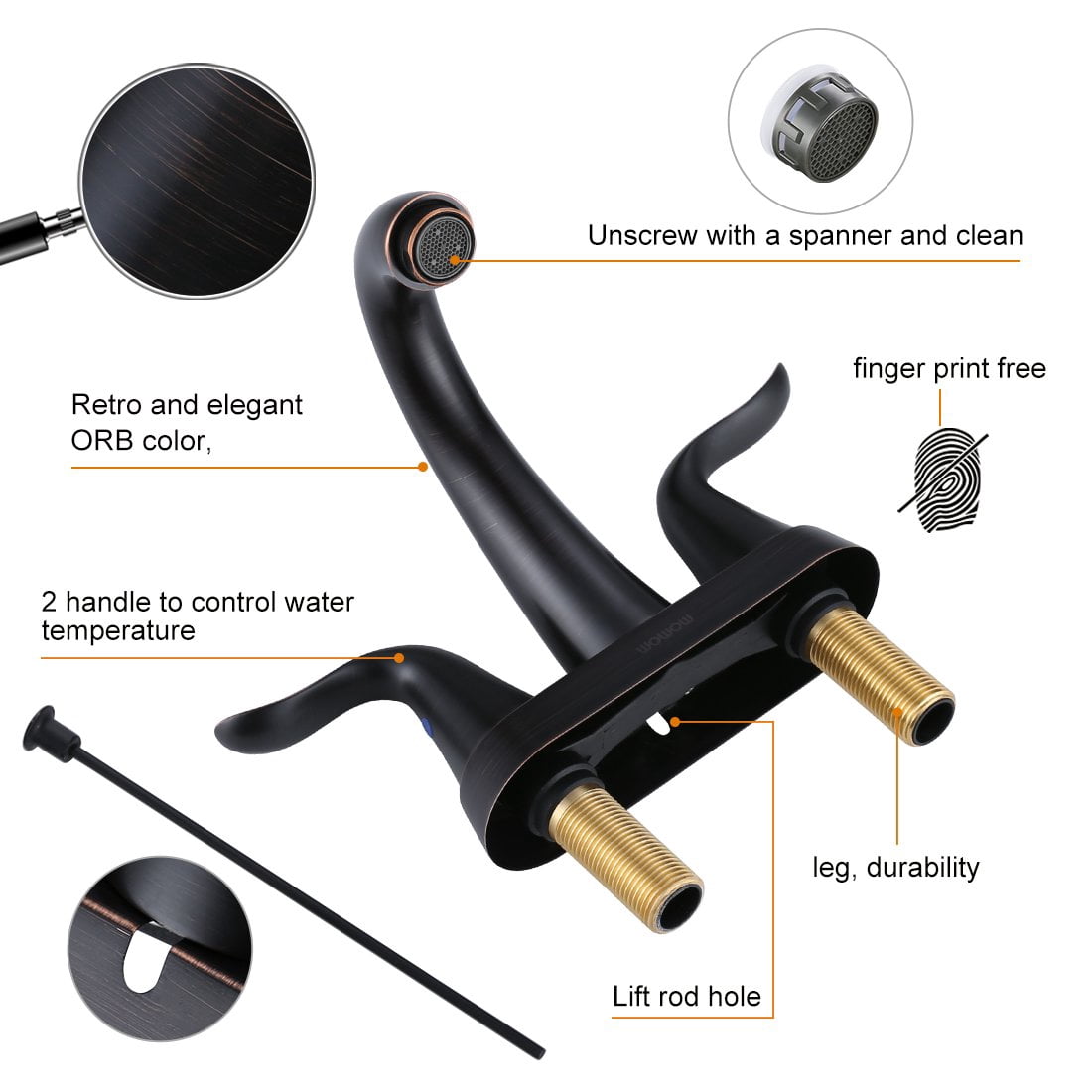 Wowow 4 inch Centerset Oiled Rubbed Bronze Bathroom Sink Faucet With Lift Rod Drain Assembly Stainless Steel Faucets