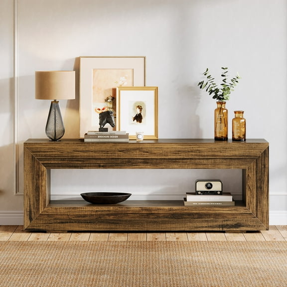 Tribesigns 63 in. Brown Rectangle Engineered Wood Console Table with Shelf