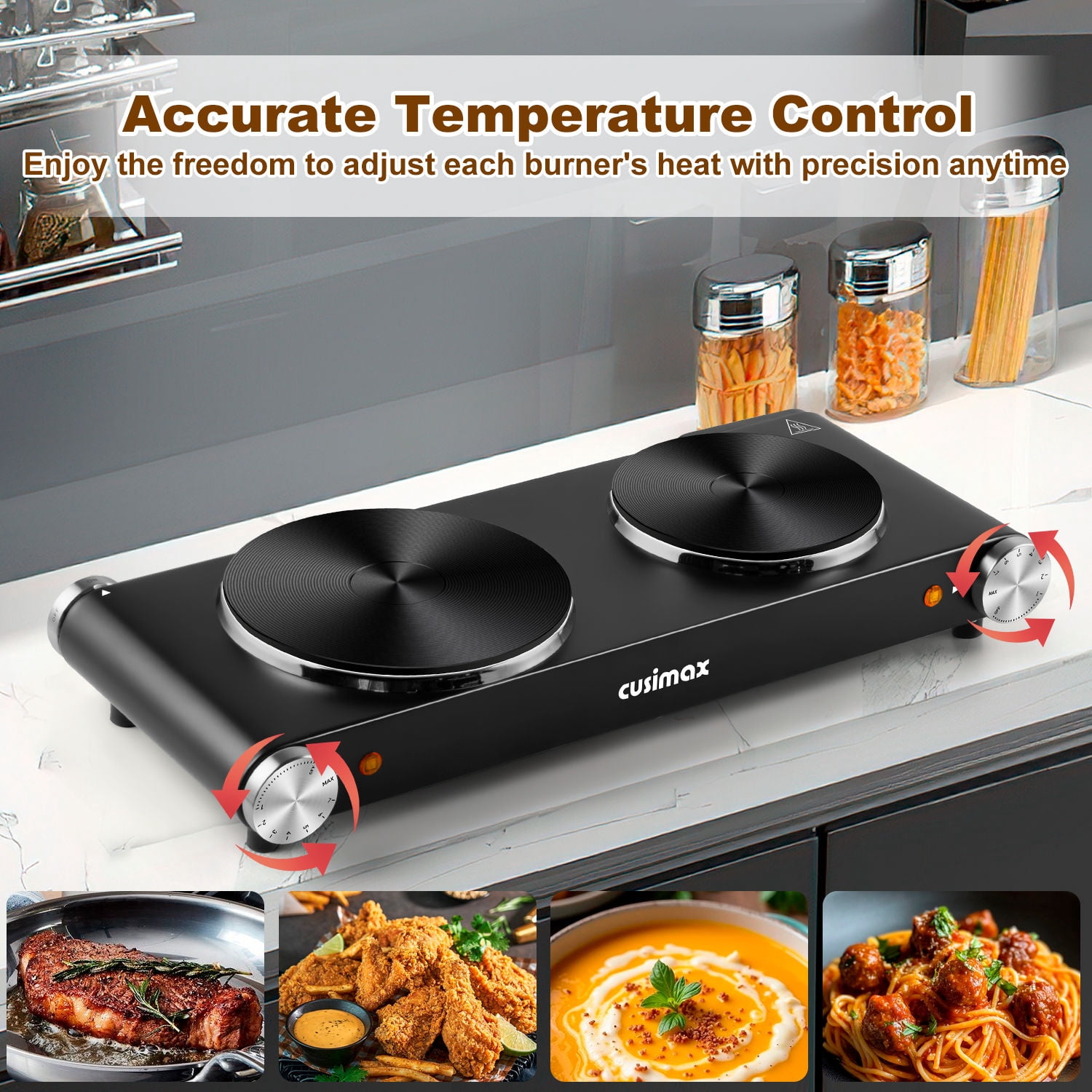 Cusimax 23.03 Inch 2-Coil Stainless Steel Countertop Burners
