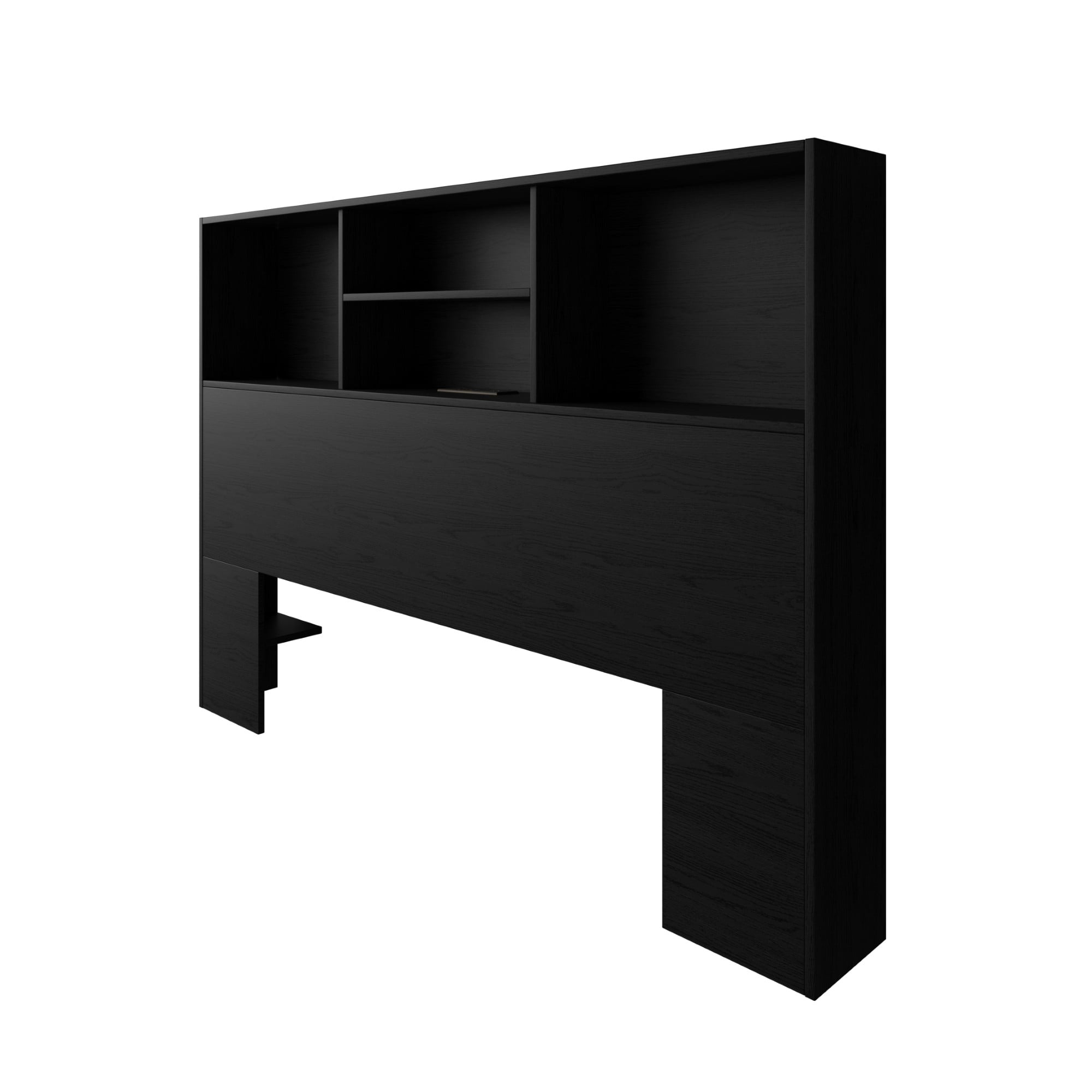 Home Design Pomona King Freestanding Bookcase Headboard with Storage Shelves & Built-In Power Outlet, Black