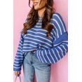 thumbnail image 2 of Women's Sky Blue Stripe Drop Shoulder Casual Sweater, 2 of 11