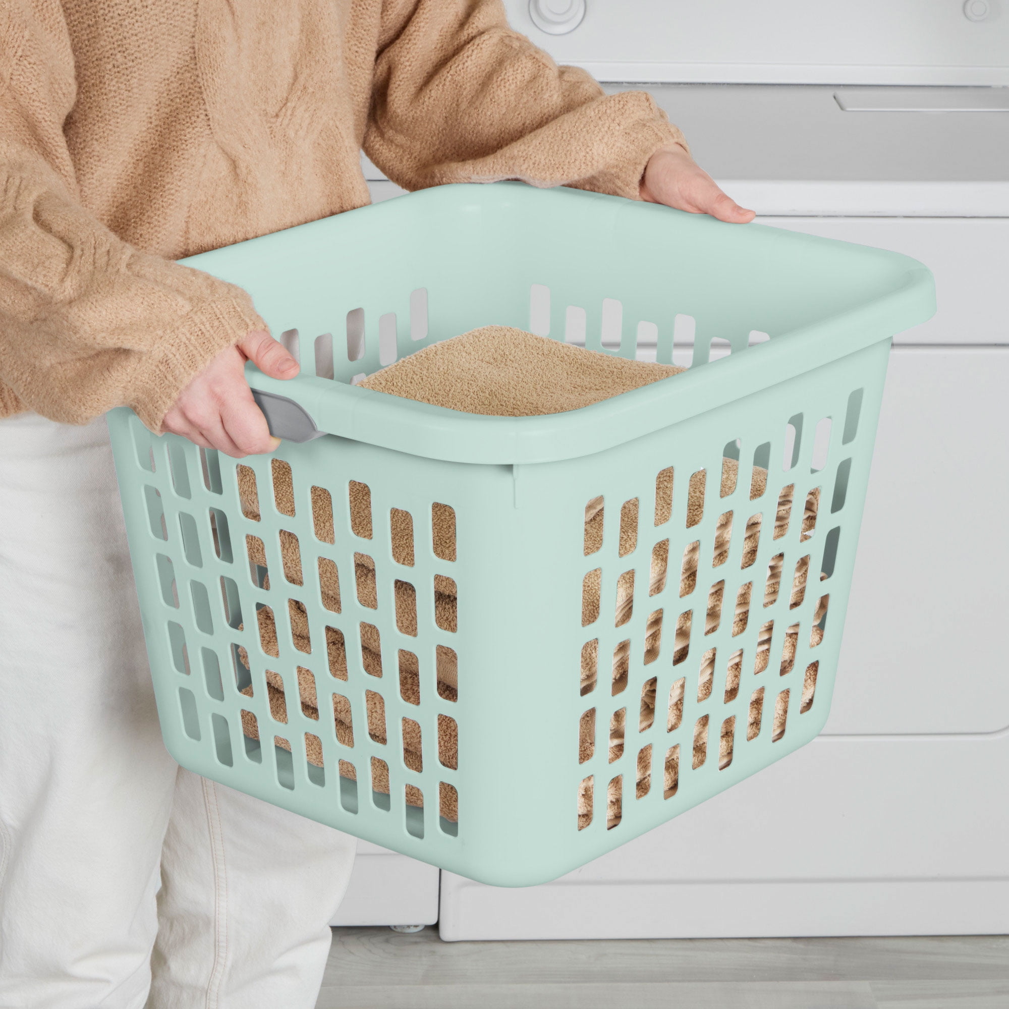 Sterilite Square Laundry Basket, 1.5 Bushel Plastic Hamper with Handles, Mint, 6 Pack