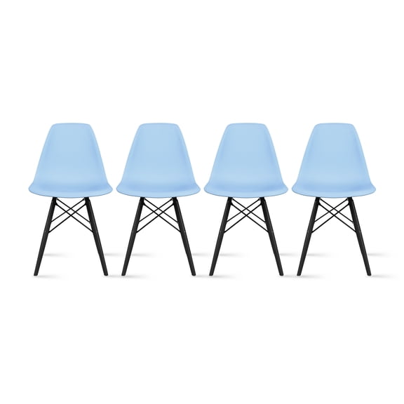 2xhome - Set of 4 Blue - Plastic Side Black Dark Wood Legs Eiffel Dining Room Chair - Lounge Chair No Arm Armless Less Chairs Seats Molded Plastic