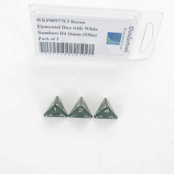 Recon Elemental Dice with White Numbers D4 16mm (5/8in) Pack of 3 Wondertrail