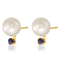 thumbnail image 2 of 14K Solid Yellow Gold 7mm White Round Freshwater Cultured Pearl .30sa Blue Sapphire Stud Earrings Necklace Chain Pendant Charm Set September Birthstone Jewelry, 2 of 3