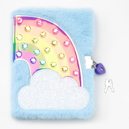 Sparkle Rainbow Plush Lock Diary - Blue