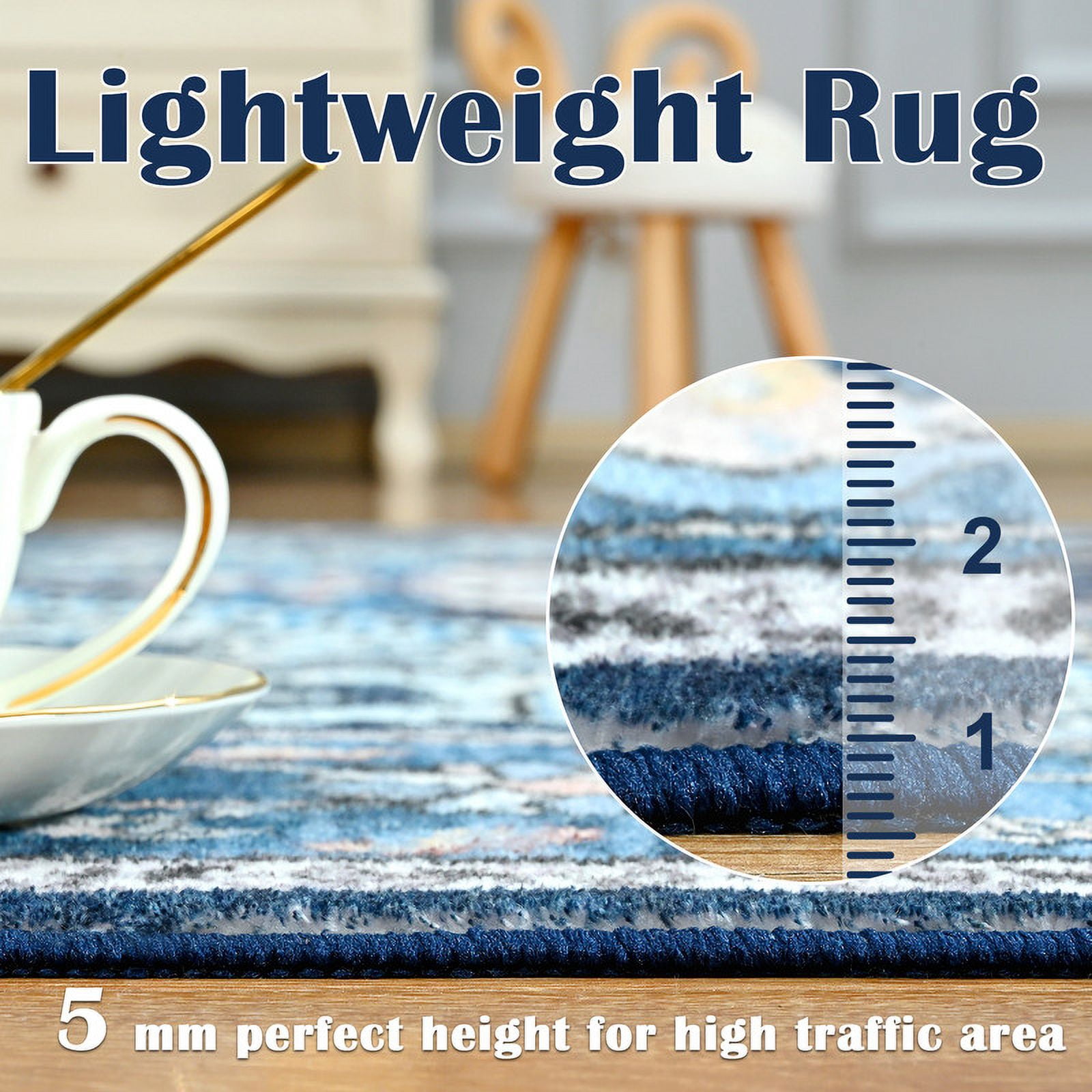 TWINNIS Boho Area Rug Soft Indoor Living Room Carpet,Blue Bohemian Rug for Bedroom,6'x9'Non-Slip Washable Decorative Rug