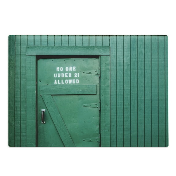 Teal Cutting Board, Monochrome Vintage Wooden Local Irish Pub Rustic Door with Warning Phrase Culture Photo, Decorative Tempered Glass Cutting and Serving Board, Large Size, Teal, by Ambesonne