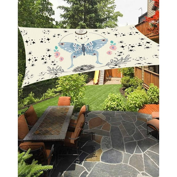 Sun Shade Sail 8x10Ft Boho Butterfly Moon Stars Flowers and Plants Uv Block Sunshade Canopy Outdoor Shade Cover Rectangle Shade Cloth For Patio Garden Yard Deck Pergola