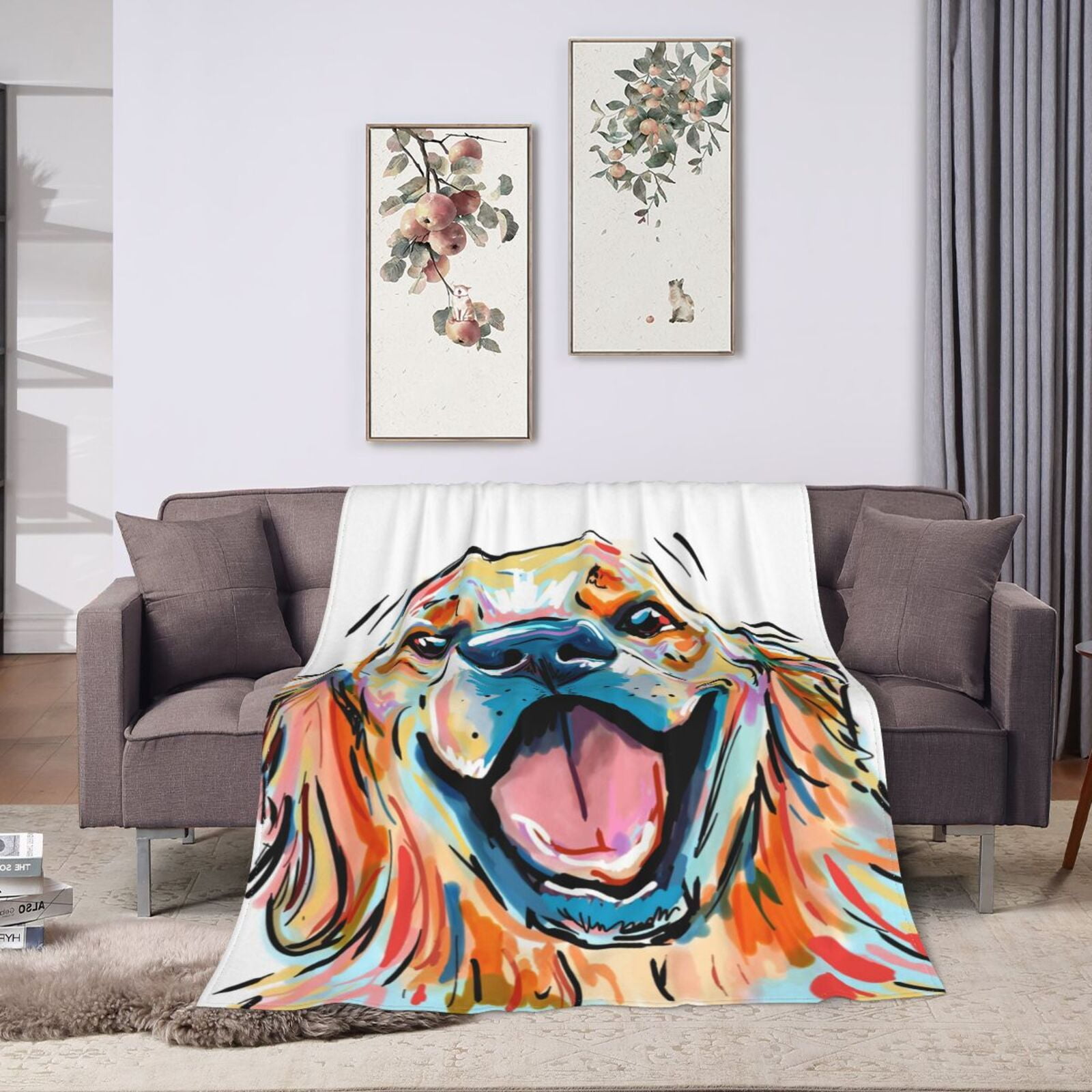 Wijzvio Golden Retriever Dog Throw Blanket Soft Fuzzy Fleece Blanket For Couch Bed Living Room Decoration 50"X40"